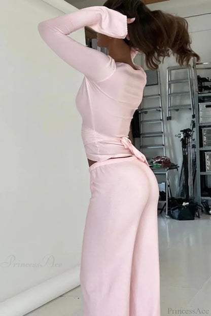 Y2K Sexy V-Neck Fitted Top Casual Pants Two Piece Set