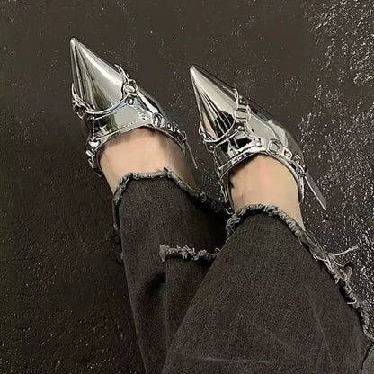 Y2K Silver Rebel Gothic Pointed Toe Tall Heel