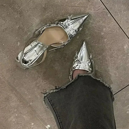 Y2K Silver Rebel Gothic Pointed Toe Tall Heel