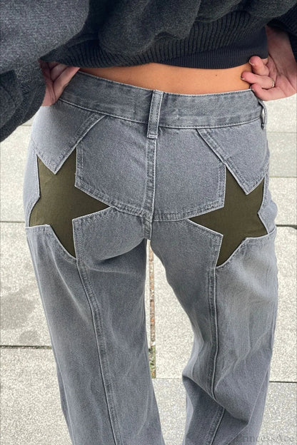 Y2K Star Color-Block Patchwork Jeans
