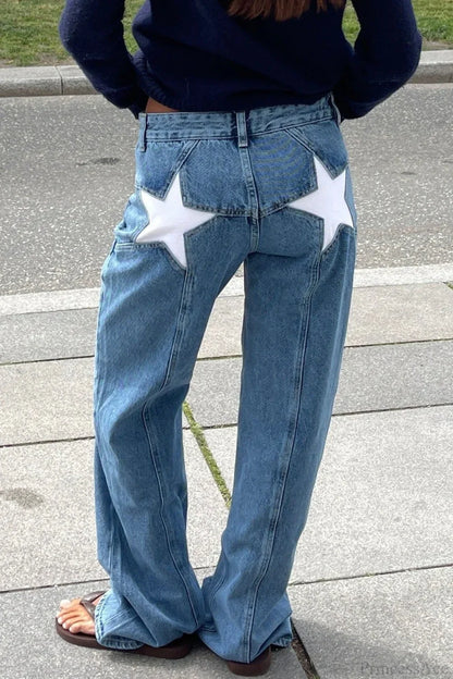 Y2K Star Color-Block Patchwork Jeans