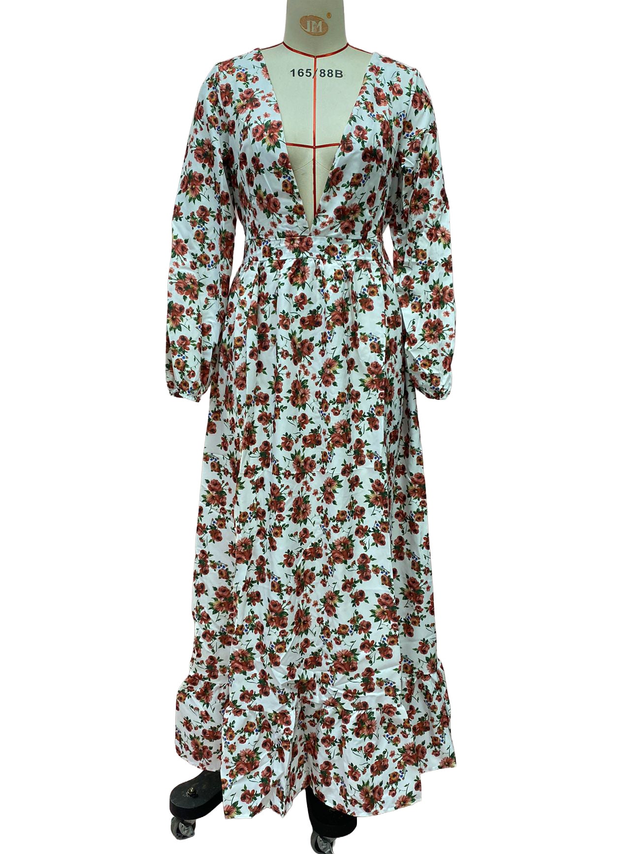 Long Sleeve Floral Maxi Gown - Pink Boho Flowy V Neck Ruffle Dress - Spring Holiday Beach 2026