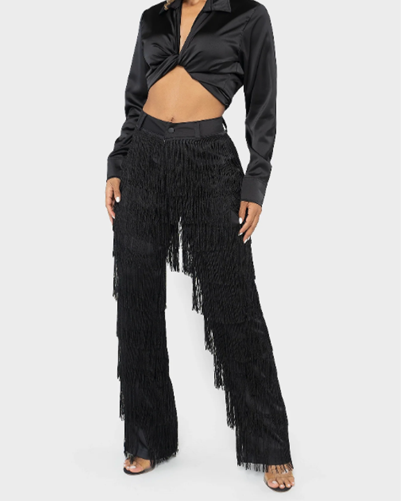 Sexy Slim Fitted Fringe Straight Leg Trousers (Pre-Sale)
