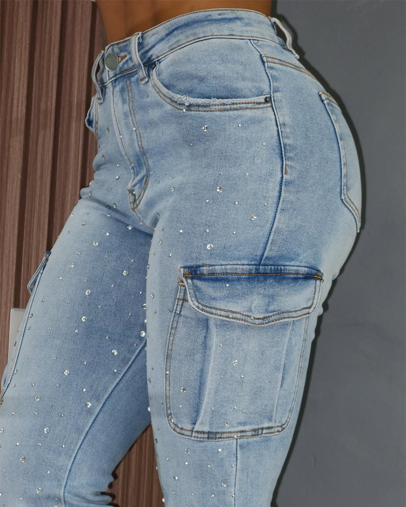 Diamond-Studded High-Waisted Bootcut Jeans (Pre-Sale)