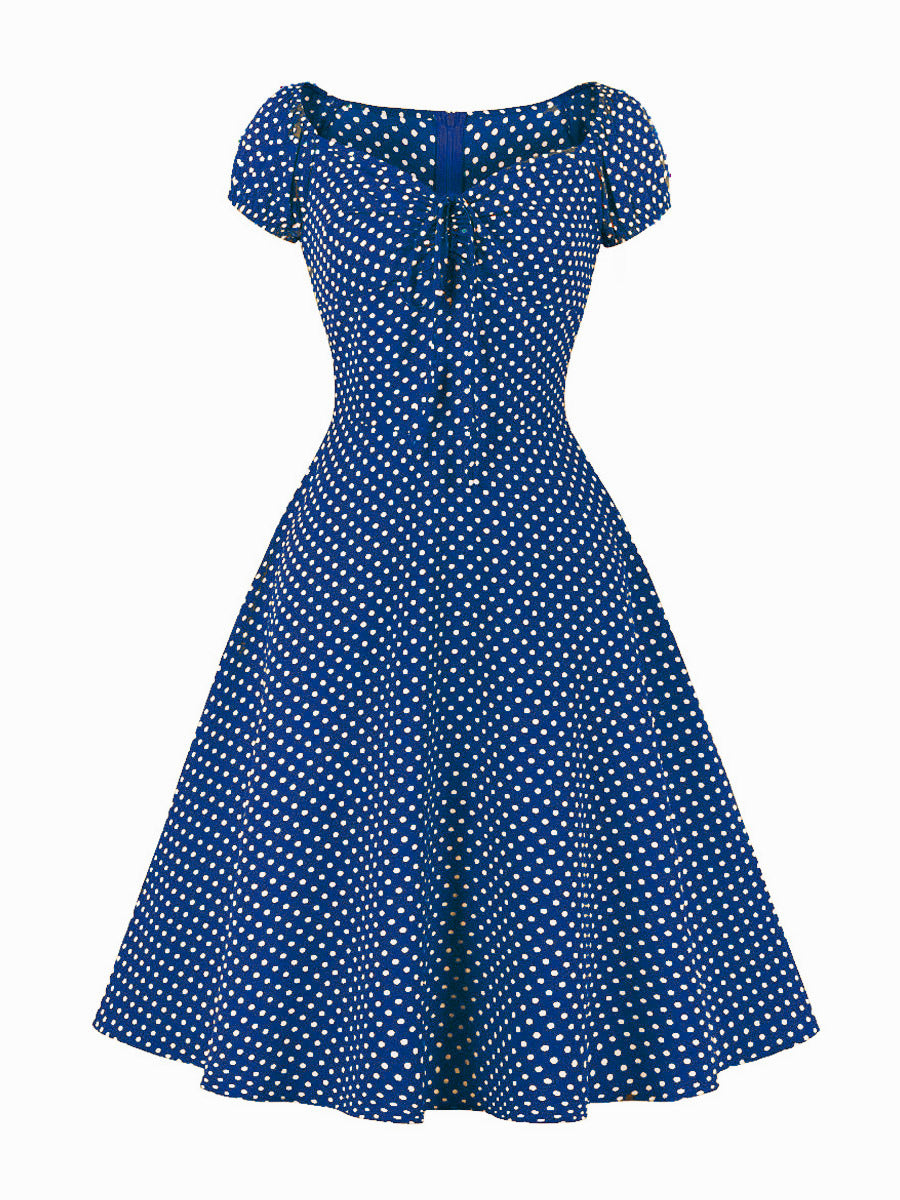 Polka Dot Midi Vintage Dress With Puff Sleeve And Front Tie 2026