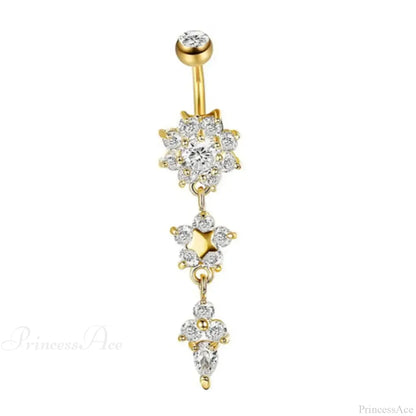 Yellow CZ Butterfly Heart Gothic Belly Ring