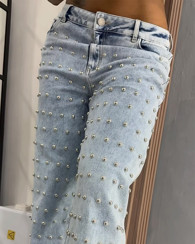 Embellished Wide-Leg Loose-Fitting Jeans (Pre-sale)