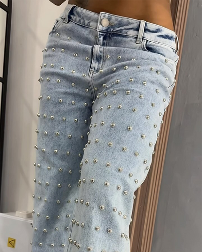 Embellished Wide-Leg Loose-Fitting Jeans (Pre-sale)