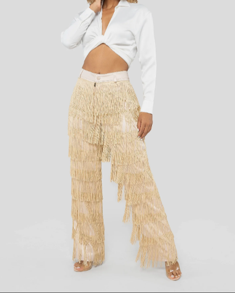Sexy Slim Fitted Fringe Straight Leg Trousers (Pre-Sale)