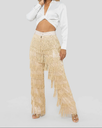 Sexy Slim Fitted Fringe Straight Leg Trousers (Pre-Sale)