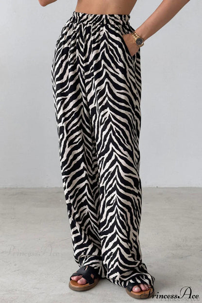 Zebra Print Loose Wide Leg Pants
