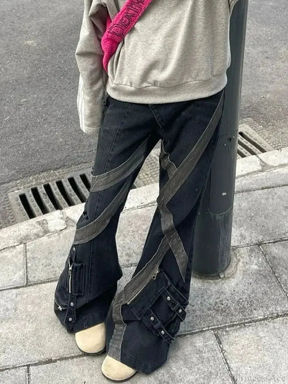 Zipper Joining Gothic Flared Pant