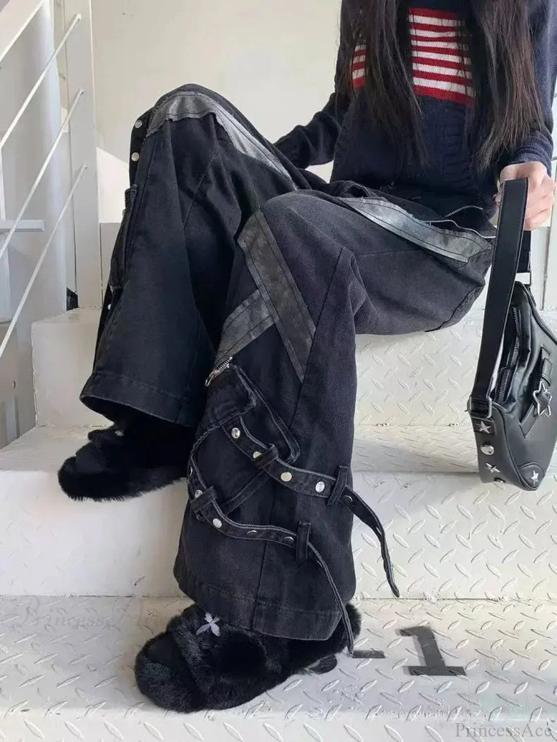 Zipper Joining Gothic Flared Pant