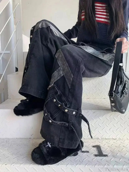 Zipper Joining Gothic Flared Pant