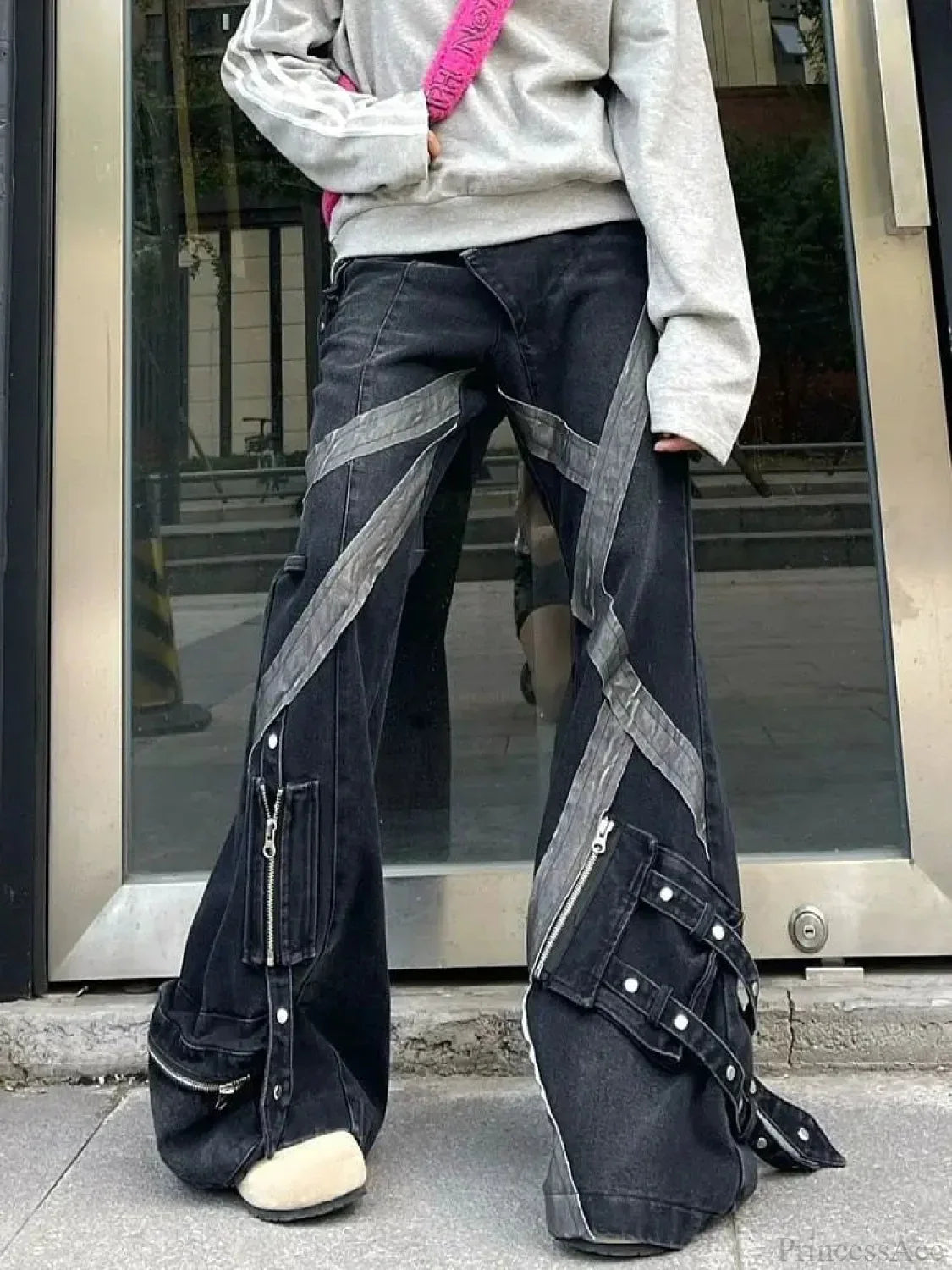 Zipper Joining Gothic Flared Pant