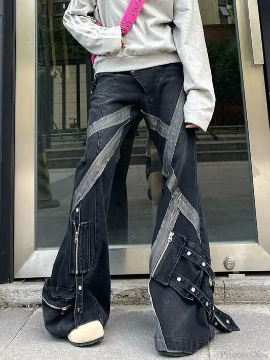 Zipper Joining Gothic Flared Pant